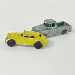 Vintage Taxi Car Pickup Truck Toys Yellow & Green Tooties & Its a Beaut Metal US